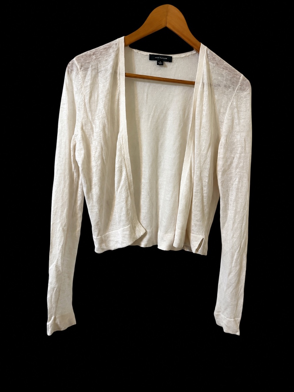 Ann Taylor Linen Blend Open Front Cardigan Ivory White Lightweight Size M